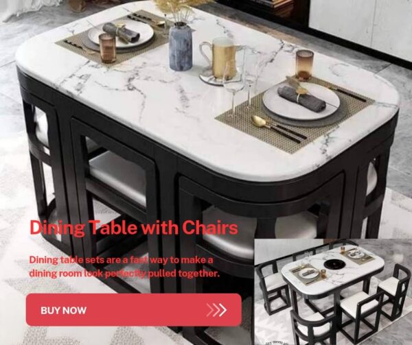 Taxzek Space Saving Modern Marble Design Dining Table Set with Light Weight 6 Chairs, Black Wood Frame, Cushioned Seats - Image 4
