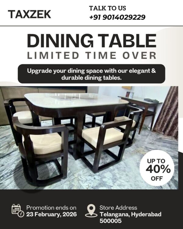 Taxzek Space Saving Modern Marble Design Dining Table Set with Light Weight 6 Chairs, Black Wood Frame, Cushioned Seats - Image 3