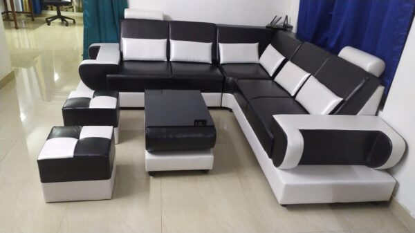 Taxzek L-Shape Sectional Wooden Sofa Set With Storage Handles (?0.85D X 2.5W X 0.8H Meters, Black) - Image 2