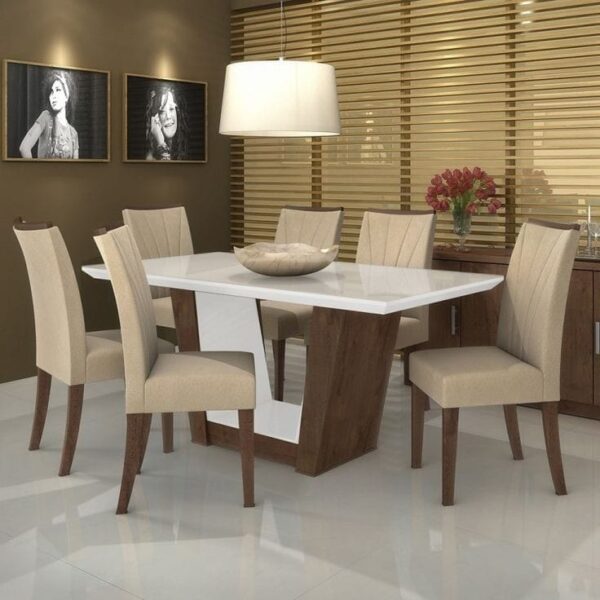 Taxzek Marble 6 Chairs Dinning Table Large (Leather) (2.6Wx5Lx2.5H feet) (Classic)