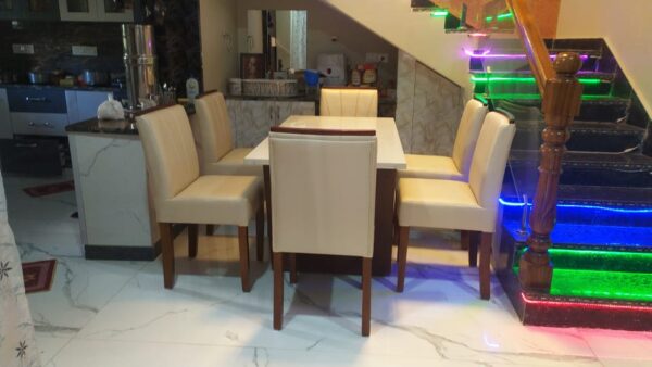 Taxzek Marble 6 Chairs Dinning Table Large (Leather) (2.6Wx5Lx2.5H feet) (Classic) - Image 2