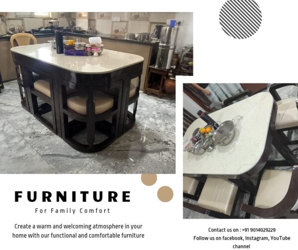 Taxzek Space Saving Modern Marble Design Dining Table Set with Light Weight 6 Chairs, Black Wood Frame, Cushioned Seats - Image 2