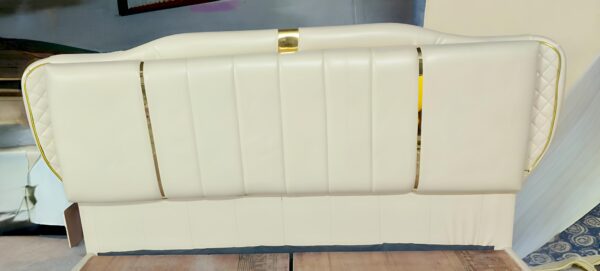 Taxzek Modern Queen Size Bed Frame with Upholstered Headboard, Cream White Leather, Gold Metal Accents - Image 5