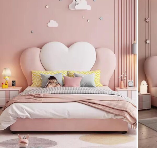 Taxzek Heart-Shaped Princess Bed Frame, Pink and White, Full Size, Modern Design Boy and Girl Furniture Children Furniture