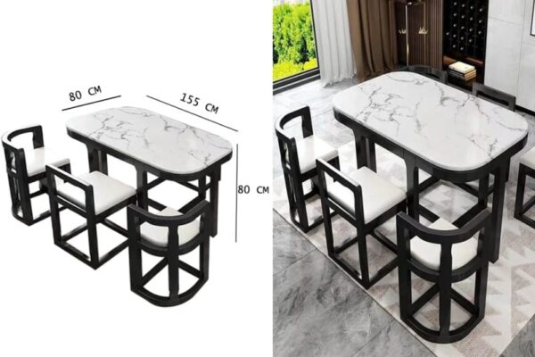Taxzek Space Saving Modern Marble Design Dining Table Set with Light Weight 6 Chairs, Black Wood Frame, Cushioned Seats - Image 5