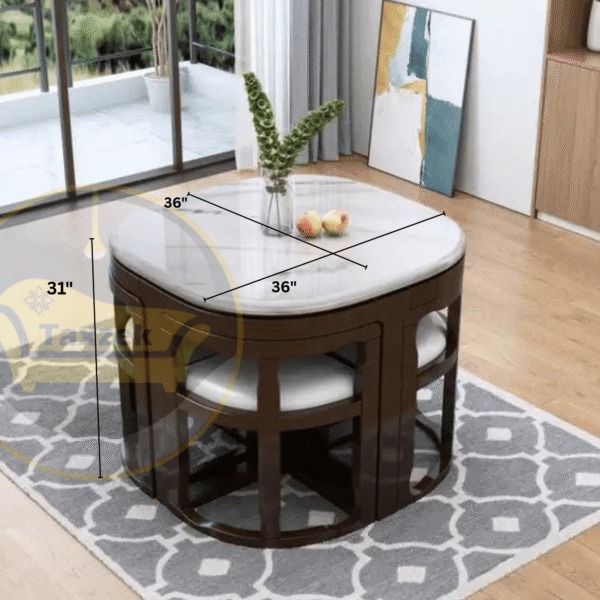 Taxzek Space Saving Modern Marble Design Dining Table Set with Light Weight 6 Chairs, brown Wood Frame, Cushioned Seats - Image 8