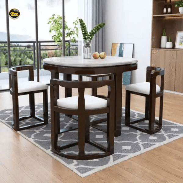 Taxzek Space Saving Modern Marble Design Dining Table Set with Light Weight 6 Chairs, brown Wood Frame, Cushioned Seats - Image 7