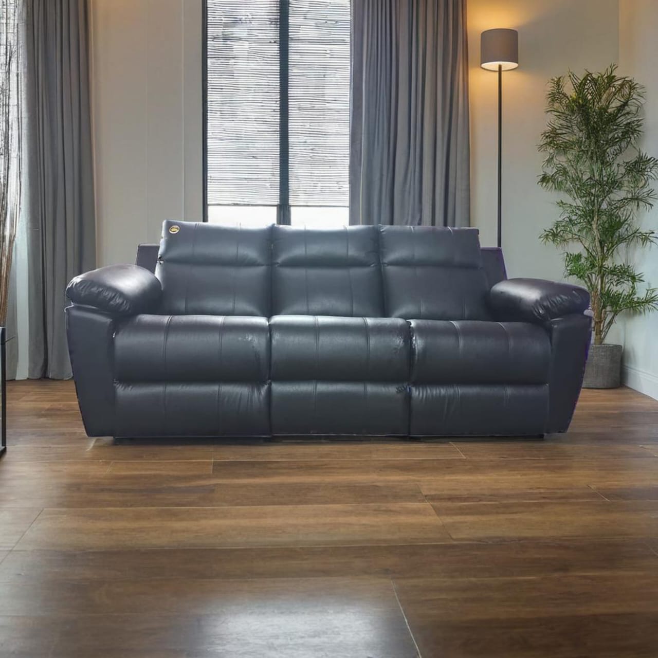 Taxzek Black Color 3-Seater Leather Recliner Sofa, Modern Living Room Couch, Manual Recliner - Image 2