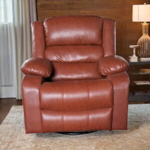 Taxzek Leather Recliner Chair, Swivel Rocker Reclining Armchair, Tuscan Tan Color