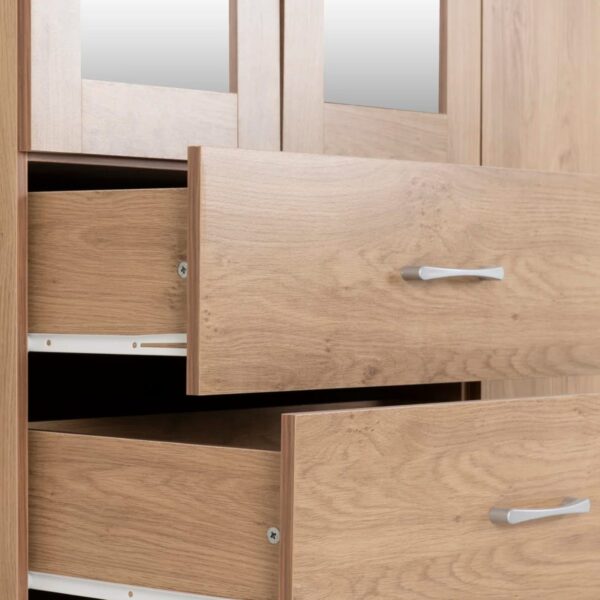 Taxzek Wardrobe | 1 Year Warranty | Engineered Wood Almirah, Cupboard for Clothes Storage | 4 Door, 2 Mirror, 2 Drawer, 2 Hanging Space | Multiple Adjustable Shelves ( Natural Teak Colour - Image 5