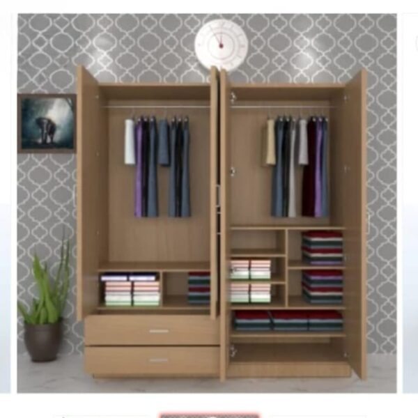 Taxzek Wardrobe | 1 Year Warranty | Engineered Wood Almirah, Cupboard for Clothes Storage | 4 Door, 2 Mirror, 2 Drawer, 2 Hanging Space | Multiple Adjustable Shelves ( Natural Teak Colour - Image 3