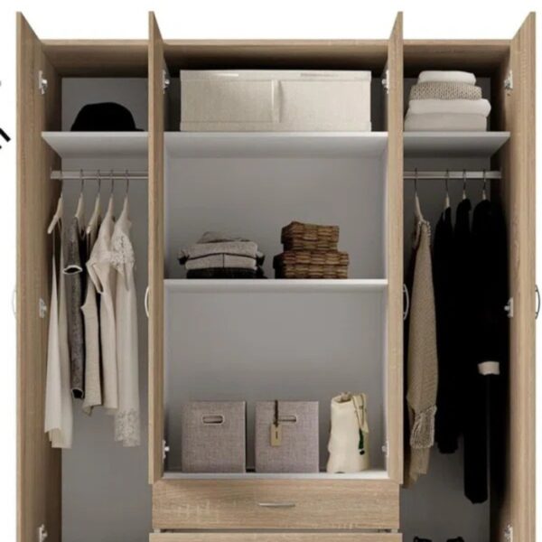 taxzek Wardrobe | 1 Year Warranty | Engineered Wood Almirah, Cupboard for Clothes Storage | 4 Door, 2 Drawer, 2 Hanging Space |Matt Finish Wood Colour - Image 4