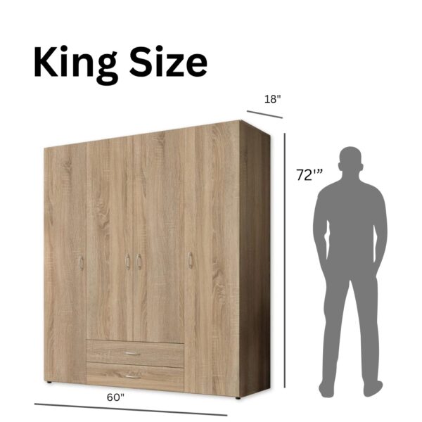 taxzek Wardrobe | 1 Year Warranty | Engineered Wood Almirah, Cupboard for Clothes Storage | 4 Door, 2 Drawer, 2 Hanging Space |Matt Finish Wood Colour - Image 3