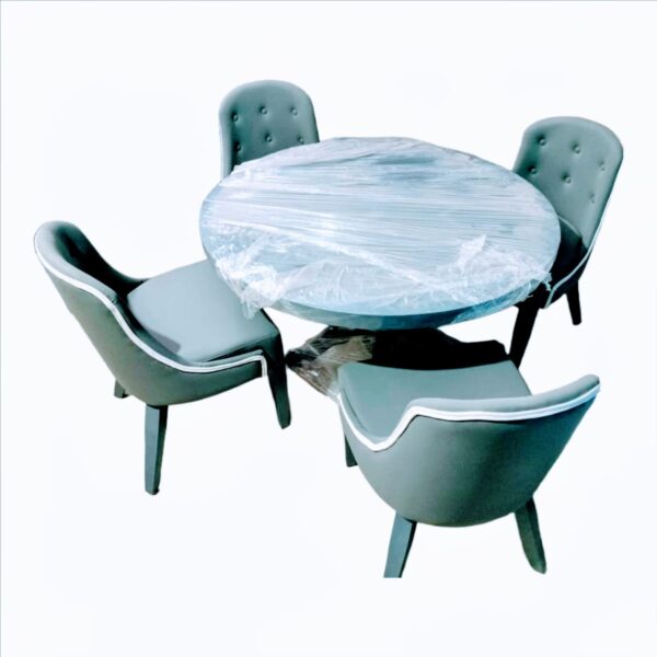 Taxzek Round Dining Table with Round Marble Top, 4 Grey Chairs, for Kitchen, Dining Room - Image 5