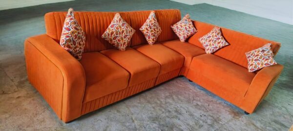 Taxzek 5-Seater Living Room Orange Sofa Set with Printed Throw Pillows, Storage Safe Centre Table - Image 6