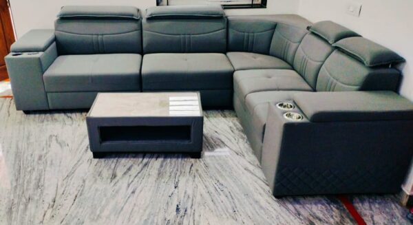 Taxzek Living Room Sofa Set with Headrests, Armrest with Cup Holders, Throw Pillows, and Storage Centre Table Grey - Image 2