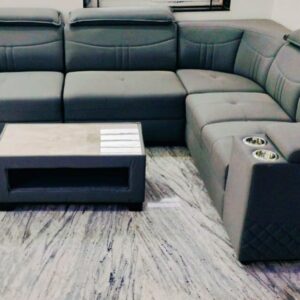 Taxzek Living Room Sofa Set with Headrests, Armrest with Cup Holders, Throw Pillows, and Storage Centre Table Grey