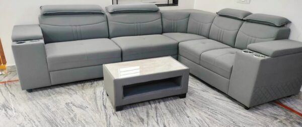 Taxzek Living Room Sofa Set with Headrests, Armrest with Cup Holders, Throw Pillows, and Storage Centre Table Grey - Image 3