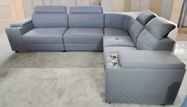 Taxzek Living Room Sofa Set with Headrests, Armrest with Cup Holders, Throw Pillows, and Storage Centre Table Grey - Image 5
