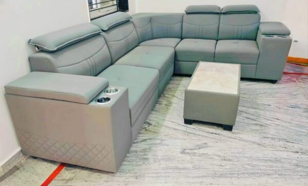 Taxzek Living Room Sofa Set with Headrests, Armrest with Cup Holders, Throw Pillows, and Storage Centre Table Grey - Image 6