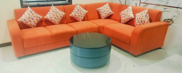 Taxzek 5-Seater Living Room Orange Sofa Set with Printed Throw Pillows, Storage Safe Centre Table - Image 2