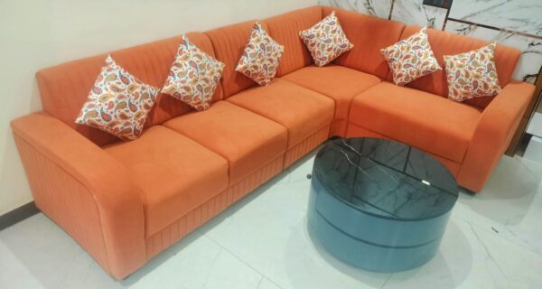 Taxzek 5-Seater Living Room Orange Sofa Set with Printed Throw Pillows, Storage Safe Centre Table - Image 4