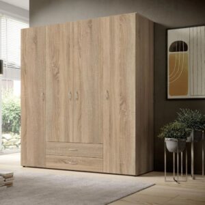 taxzek Wardrobe | 1 Year Warranty | Engineered Wood Almirah, Cupboard for Clothes Storage | 4 Door, 2 Drawer, 2 Hanging Space |Matt Finish Wood Colour