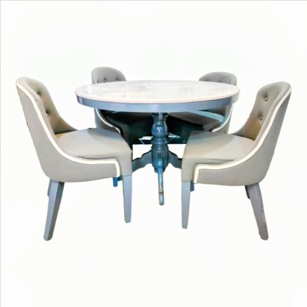 Taxzek Round Dining Table with Round Marble Top, 4 Grey Chairs, for Kitchen, Dining Room - Image 2