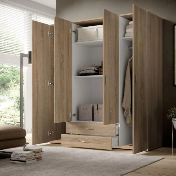 taxzek Wardrobe | 1 Year Warranty | Engineered Wood Almirah, Cupboard for Clothes Storage | 4 Door, 2 Drawer, 2 Hanging Space |Matt Finish Wood Colour - Image 2