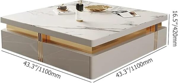 Taxzek Square Shape Canter Table With Marble Top , 4 Drawers - Image 4