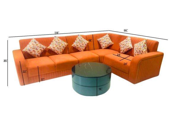 Taxzek 5-Seater Living Room Orange Sofa Set with Printed Throw Pillows, Storage Safe Centre Table - Image 5