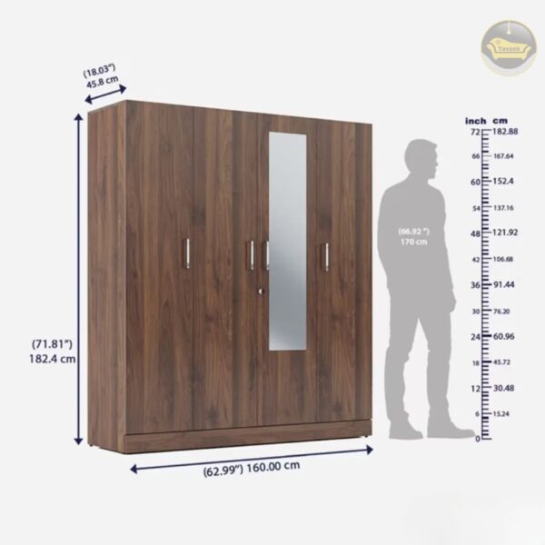 Taxzek Wardrobe | 1 Year Warranty | Engineered Wood Almirah, Cupboard for Clothes Storage | 4 Door,1 Mirror, 1 Drawer, 1 Hanging Space | Gingham - Columbian Walnut - Image 6