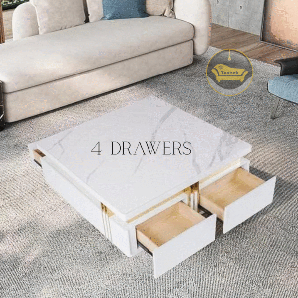 Taxzek Square Shape Canter Table With Marble Top , 4 Drawers - Image 2