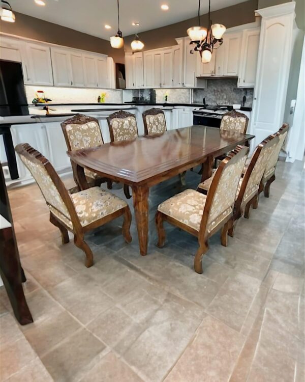 Taxzek Kitchen, Dining Room Wooden Dining Table Set with 8 Upholstered Chairs with Queen Style Frame, Brown - Image 2