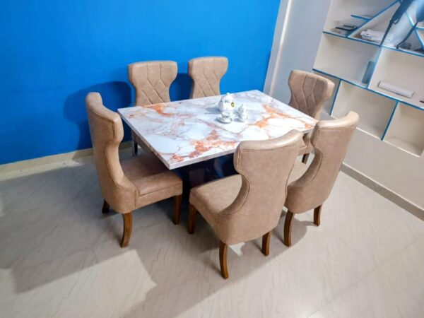 Taxzek Kitchen, Dining Room U-Shape, 6 Seater, Marble Top Dining Table with Upholstered Chairs, Tan - Image 7