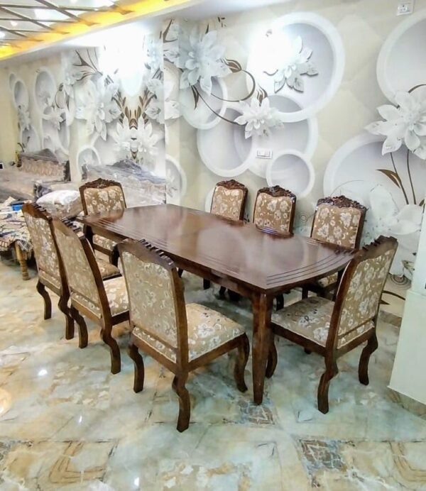 Taxzek Kitchen, Dining Room Wooden Dining Table Set with 8 Upholstered Chairs with Queen Style Frame, Brown - Image 3