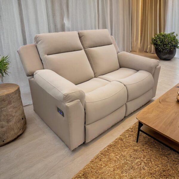 Taxzek Modern Recliner Sofa Set, 2-Piece Living Room Set with 2-Seater and 3-Seater, Beige Fabric Upholstery, Power Reclining - Image 6