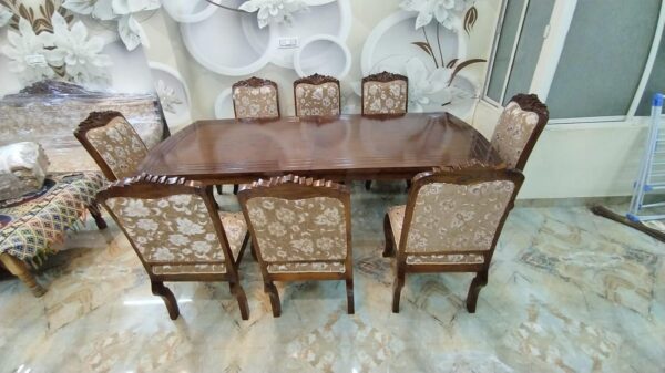 Taxzek Kitchen, Dining Room Wooden Dining Table Set with 8 Upholstered Chairs with Queen Style Frame, Brown - Image 4
