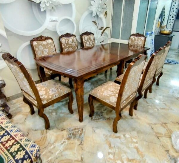 Taxzek Kitchen, Dining Room Wooden Dining Table Set with 8 Upholstered Chairs with Queen Style Frame, Brown - Image 5