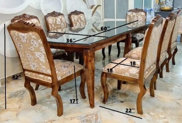 Taxzek Kitchen, Dining Room Wooden Dining Table Set with 8 Upholstered Chairs with Queen Style Frame, Brown - Image 6
