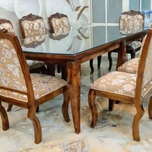 Taxzek Kitchen, Dining Room Wooden Dining Table Set with 8 Upholstered Chairs with Queen Style Frame, Brown