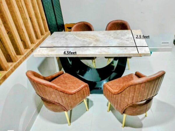 Taxzek U-Shape Modern Dining Set with Marble Top, Brown Quilted Four Chairs with Gold Legs, 5-Piece - Image 2