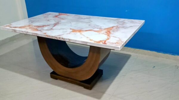 Taxzek Kitchen, Dining Room U-Shape, 6 Seater, Marble Top Dining Table with Upholstered Chairs, Tan - Image 4