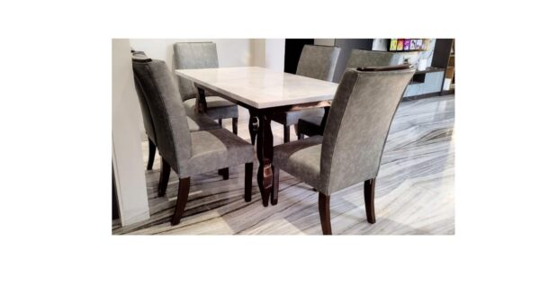 Dining Table and Chair Set, Marble Top, Solid Wood Legs, Seats 6, Set of 2 - Image 5
