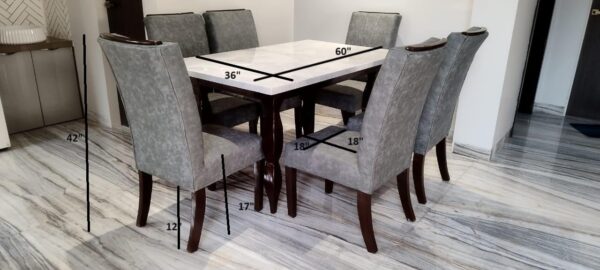 Dining Table and Chair Set, Marble Top, Solid Wood Legs, Seats 6, Set of 2 - Image 6
