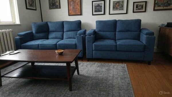 Modern Living Room Set, 3-Piece Navy Blue Sofa Set with Gold Accent Pillows, Contemporary Fabric Upholstery - Image 3