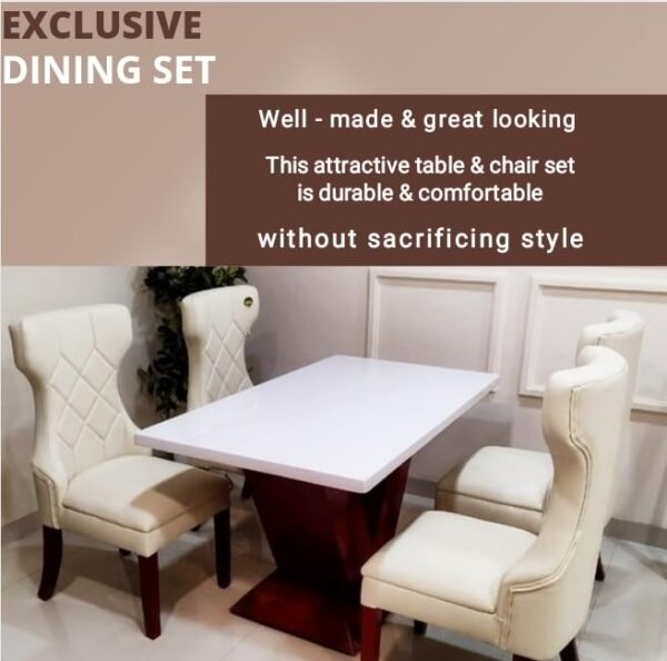 Taxzek American V-Shape Dining Table, Living Room Furniture, Bedroom Furniture, Office Furniture with Four Chairs, Beige Marble - Image 3