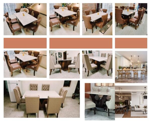 Taxzek Beautiful Back 6 seat Comfortable Dining Set Include V Shape Strong Base with White Classy Marble (Desert Brown) - Image 7