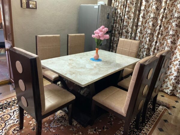 Taxzek Marble Look 6 Chairs Dinning Table Large (Leather, 3Wx5Lx2.5H Feet, Art Deco)