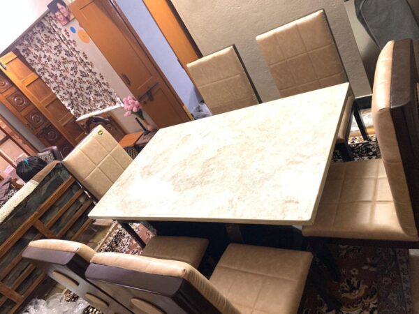Taxzek Marble Look 6 Chairs Dinning Table Large (Leather, 3Wx5Lx2.5H Feet, Art Deco) - Image 3